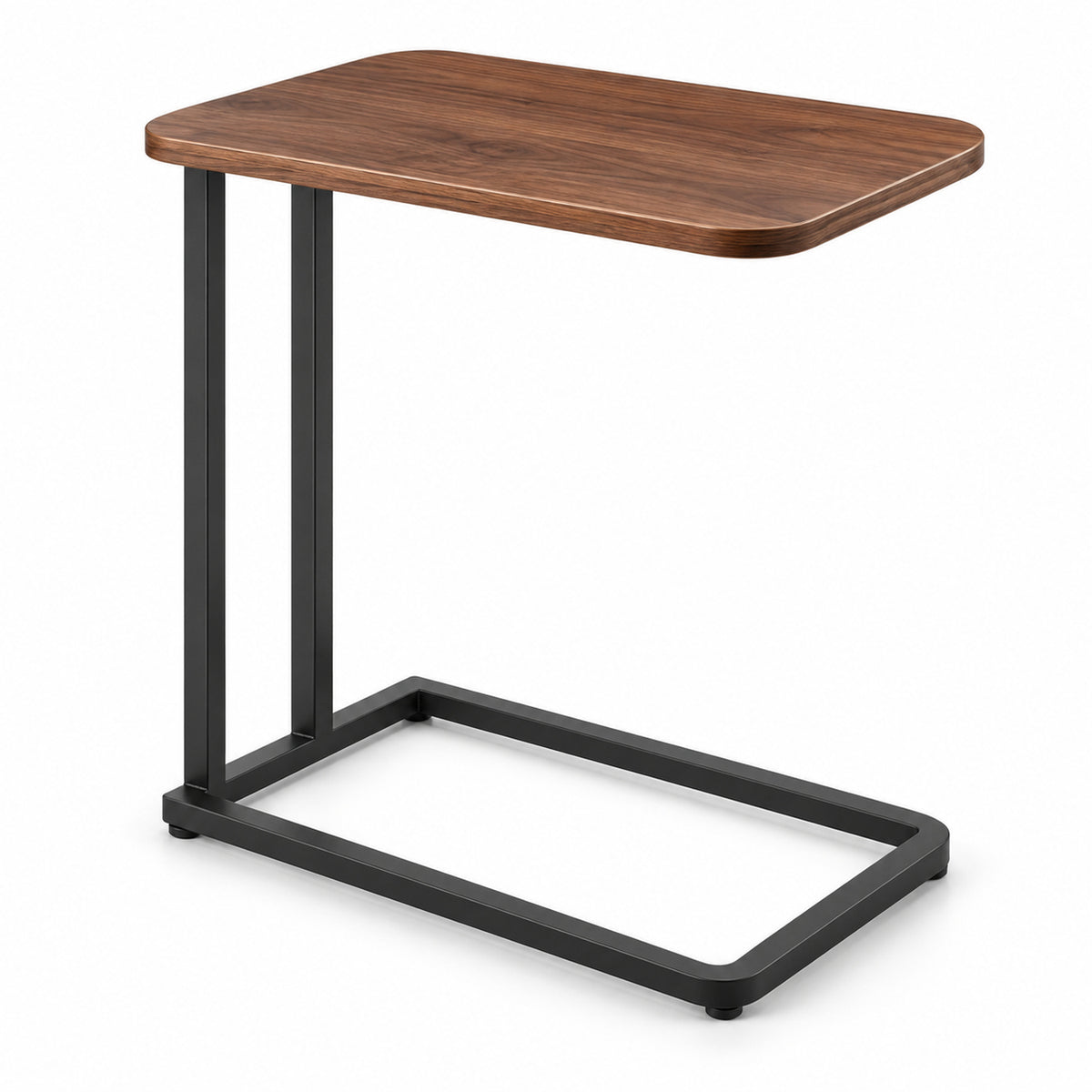 Walnut C-Shaped Sofa Side Table with Steel Frame