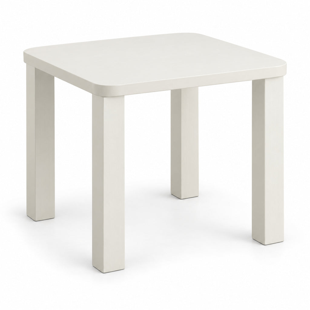 Warm White Soft-Square Side Table with Block Legs