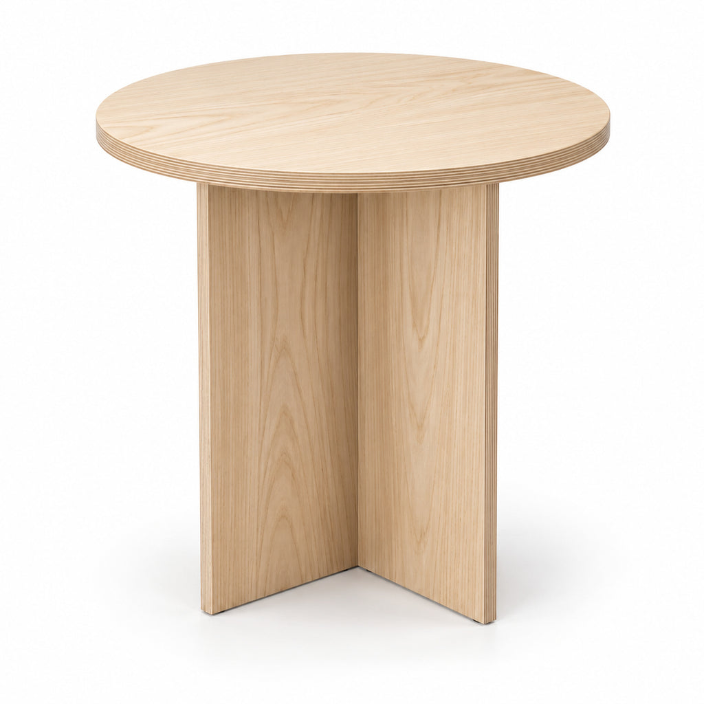 Round Ash Side Table with Interlocking Cross Base