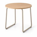 Round Oak Side Table with Sand Steel Sled Base