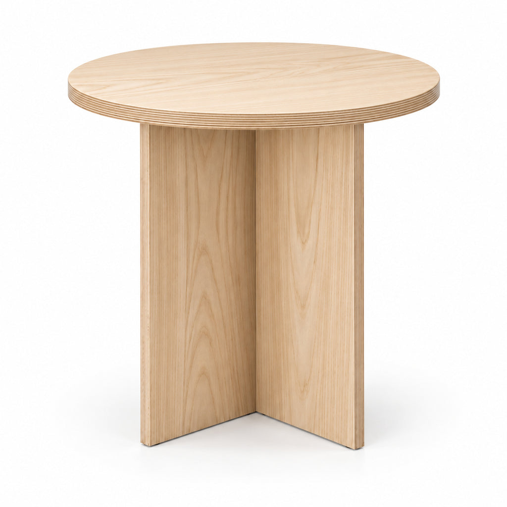 Round Ash Side Table with Interlocking Cross Base