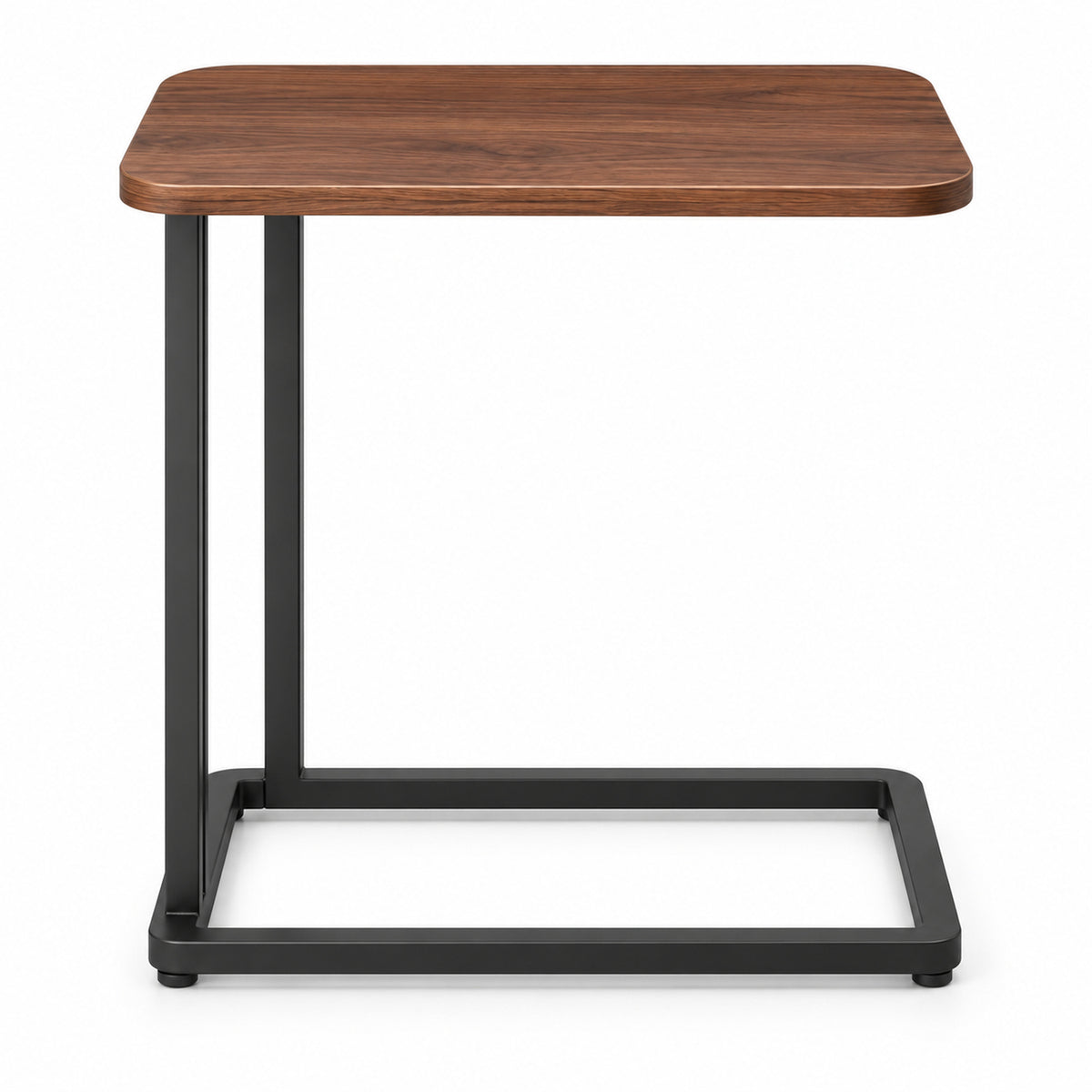 Walnut C-Shaped Sofa Side Table with Steel Frame