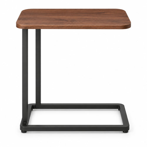 Walnut C-Shaped Sofa Side Table with Steel Frame