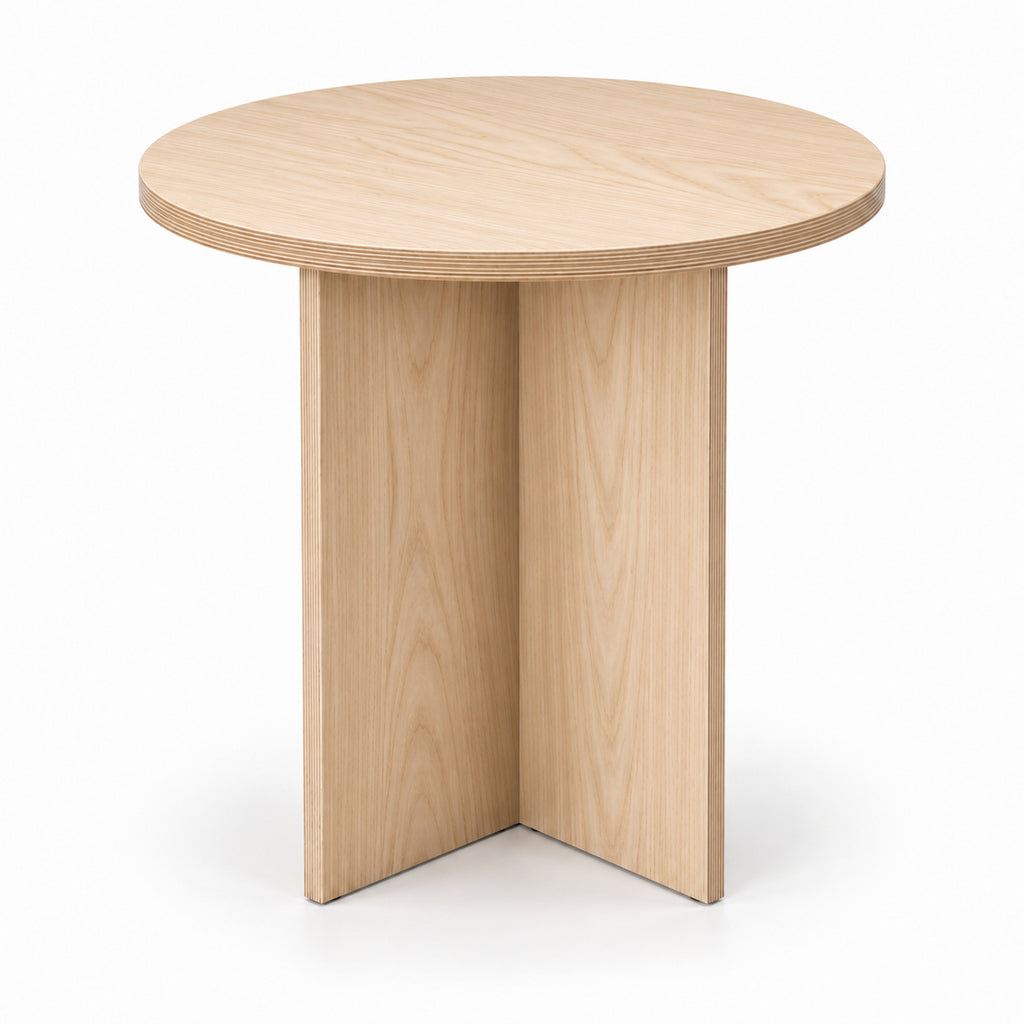 Round Ash Side Table with Interlocking Cross Base
