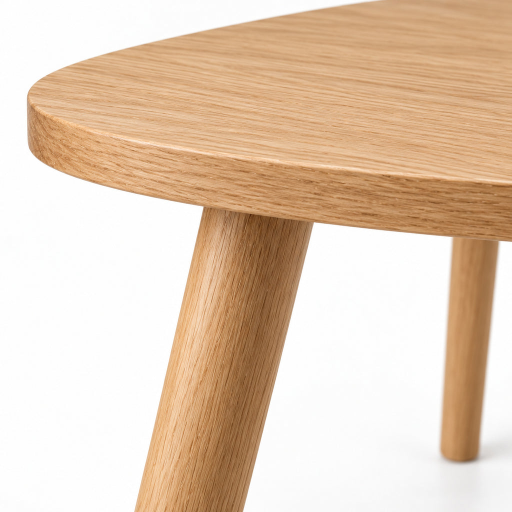 Rounded Triangle Oak Side Table with Tapered Legs