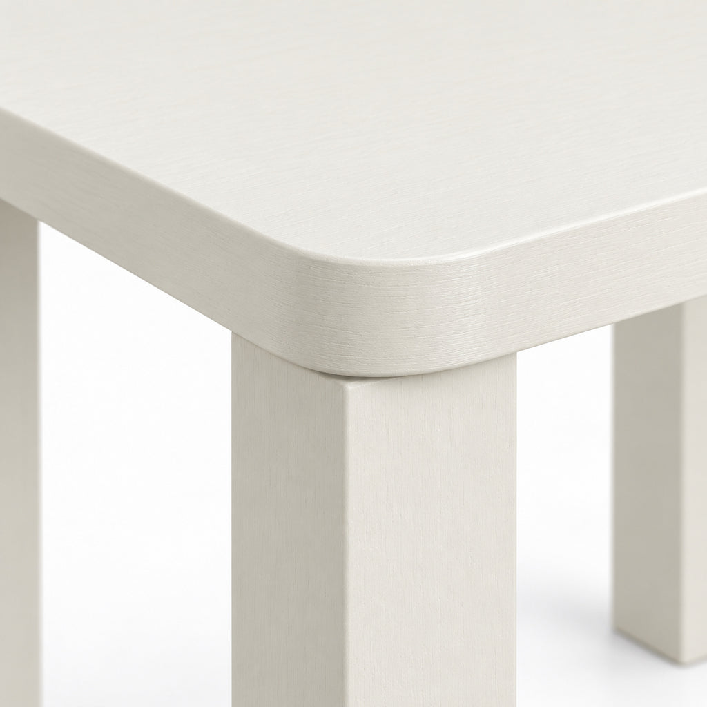 Warm White Soft-Square Side Table with Block Legs