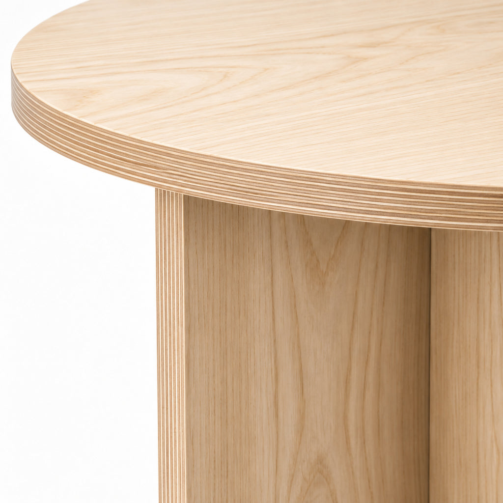 Round Ash Side Table with Interlocking Cross Base