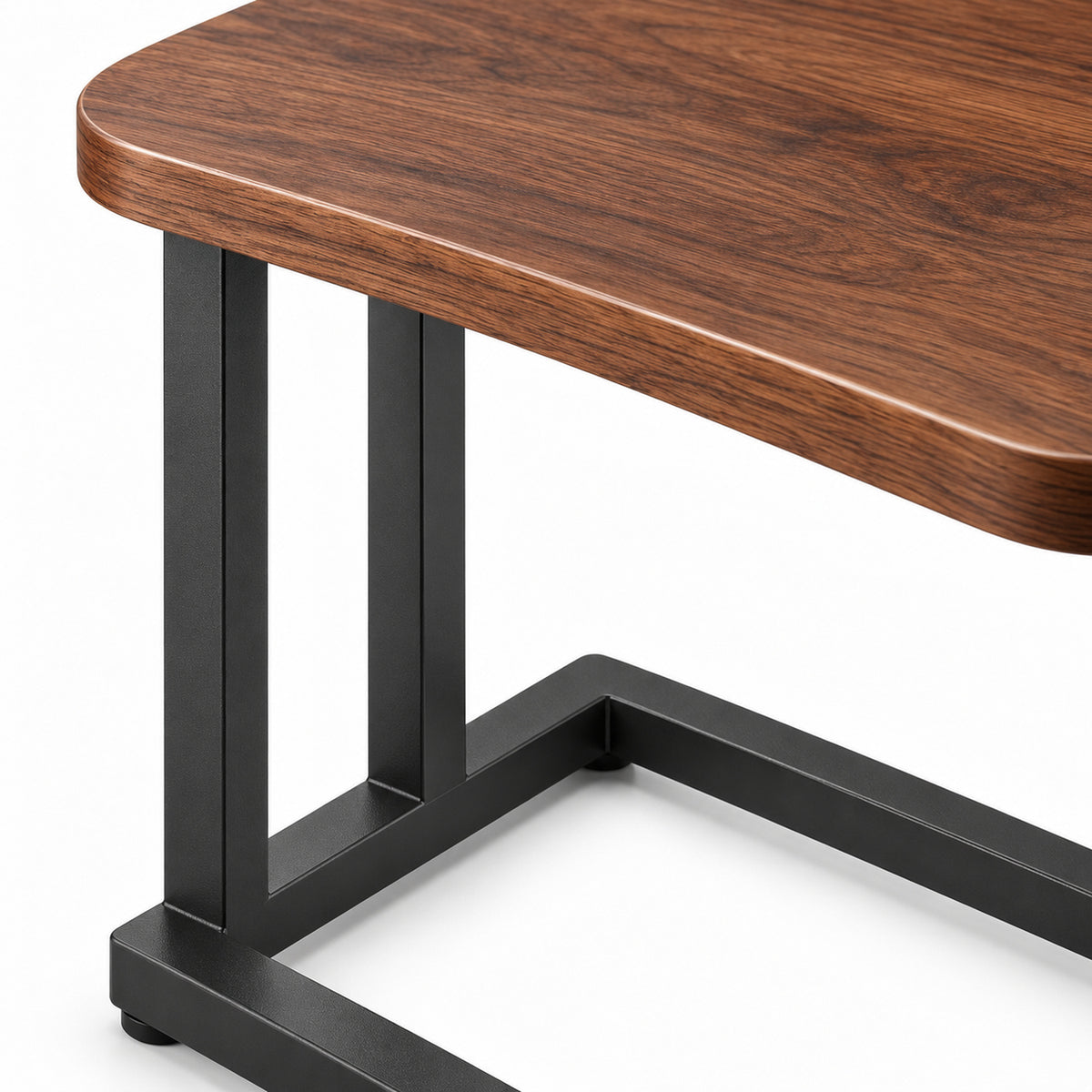 Walnut C-Shaped Sofa Side Table with Steel Frame