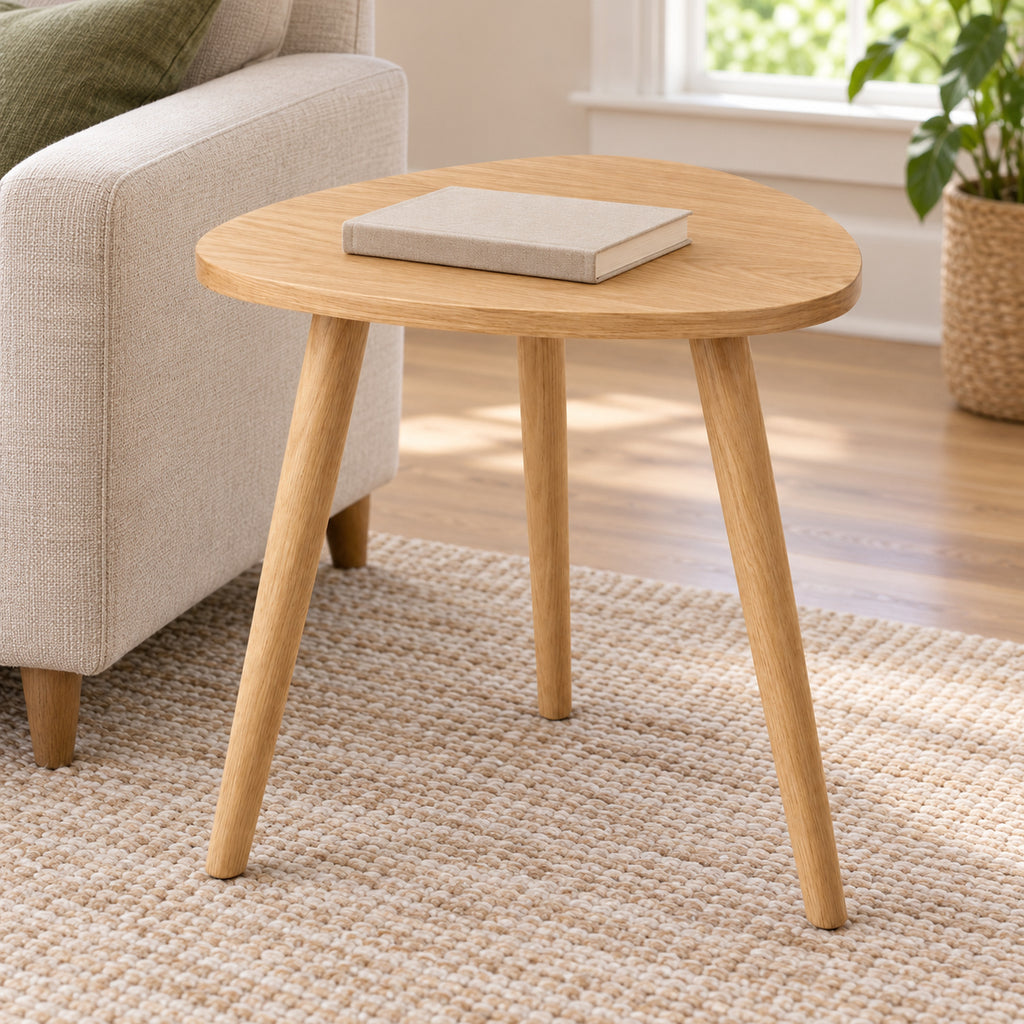 Rounded Triangle Oak Side Table with Tapered Legs