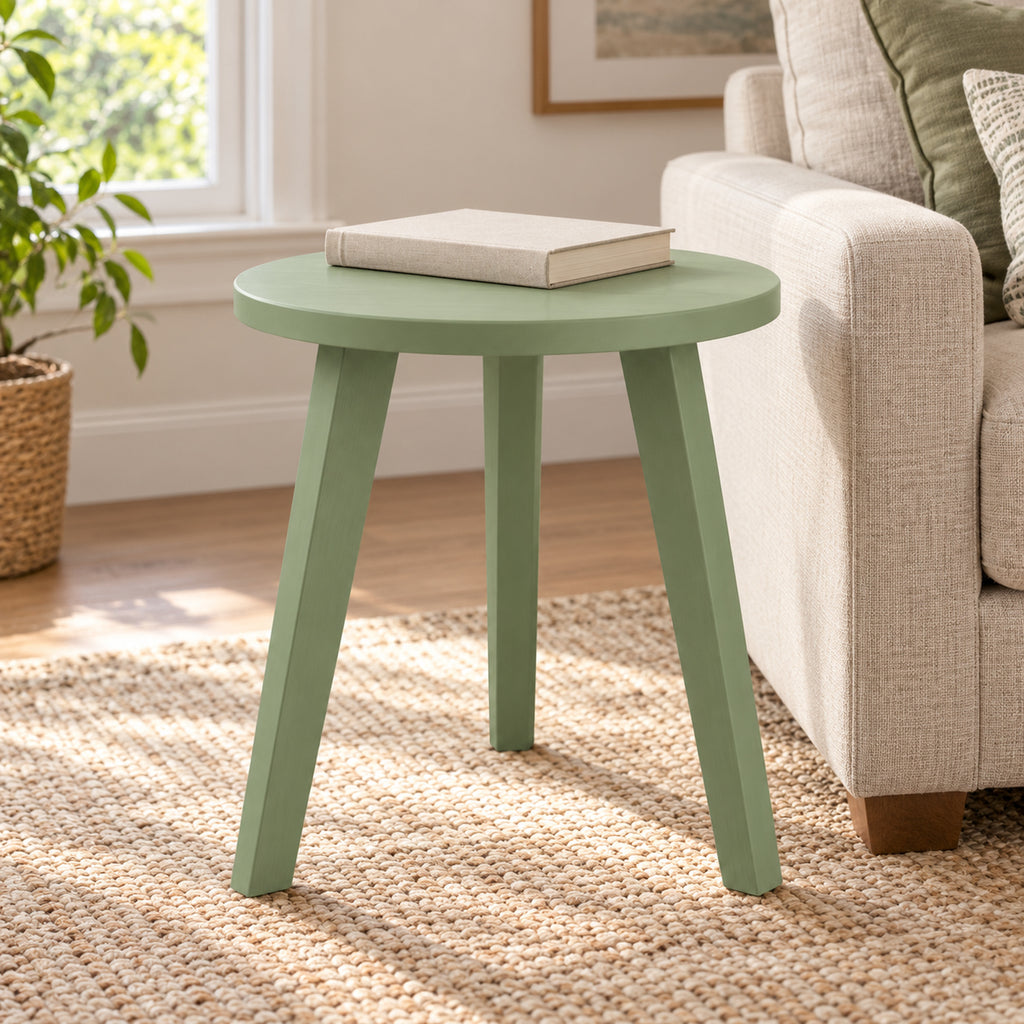 Sage Round Side Table with Three Angled Legs