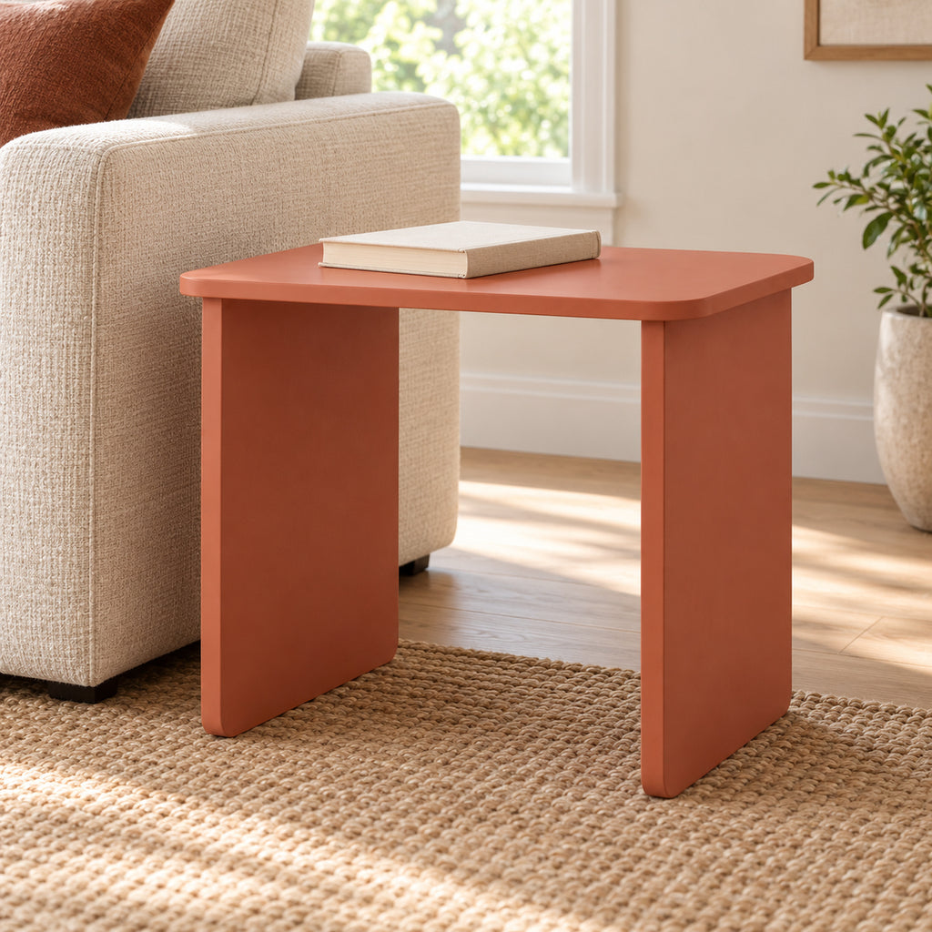 Clay Rounded-Rectangle Side Table with End Panels