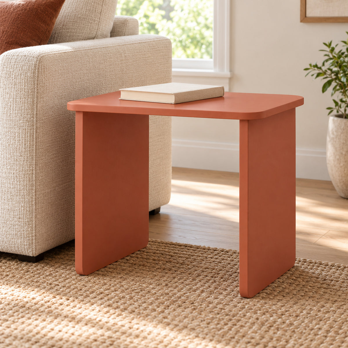 Clay Rounded-Rectangle Side Table with End Panels