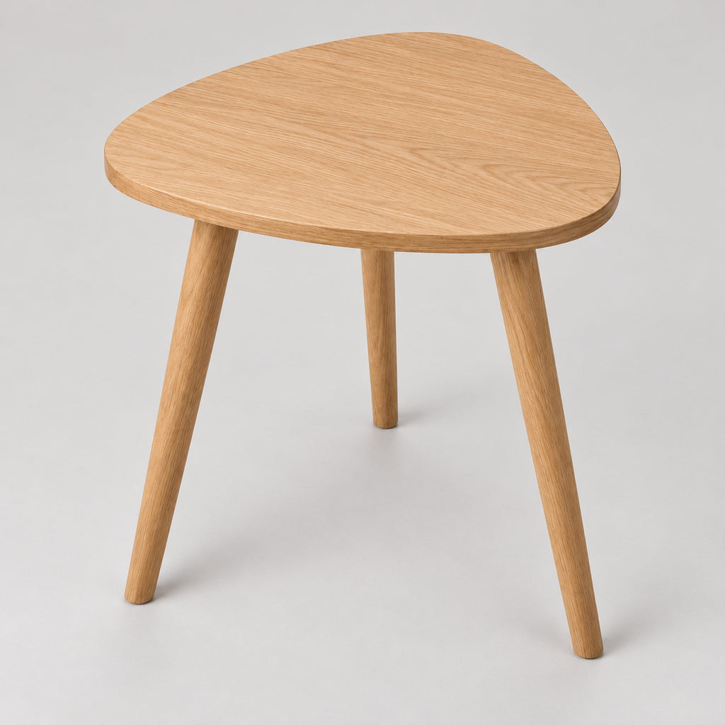 Rounded Triangle Oak Side Table with Tapered Legs