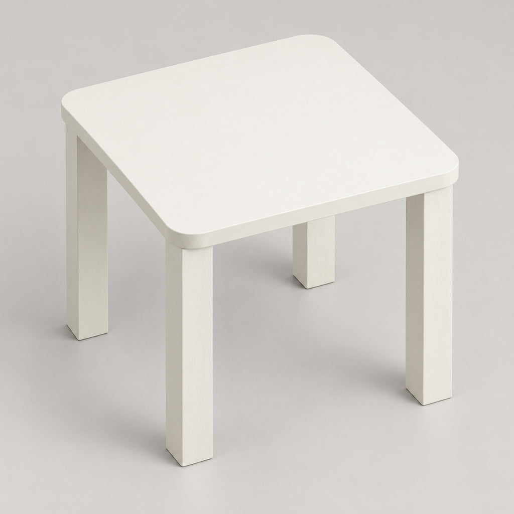 Warm White Soft-Square Side Table with Block Legs