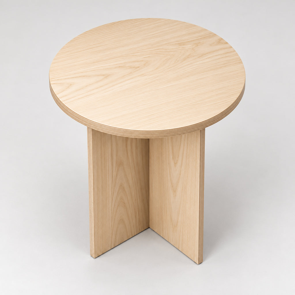 Round Ash Side Table with Interlocking Cross Base