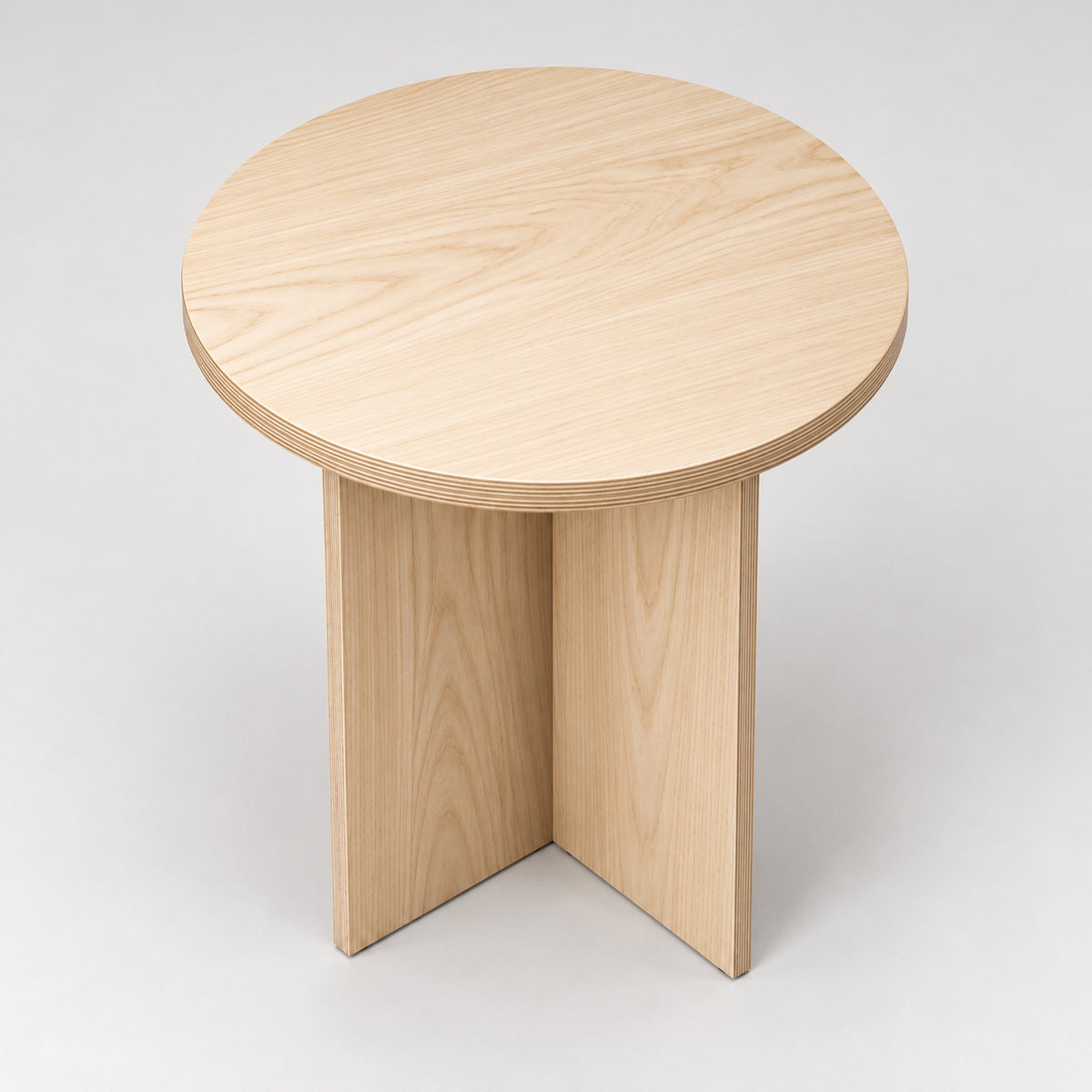 Round Ash Side Table with Interlocking Cross Base