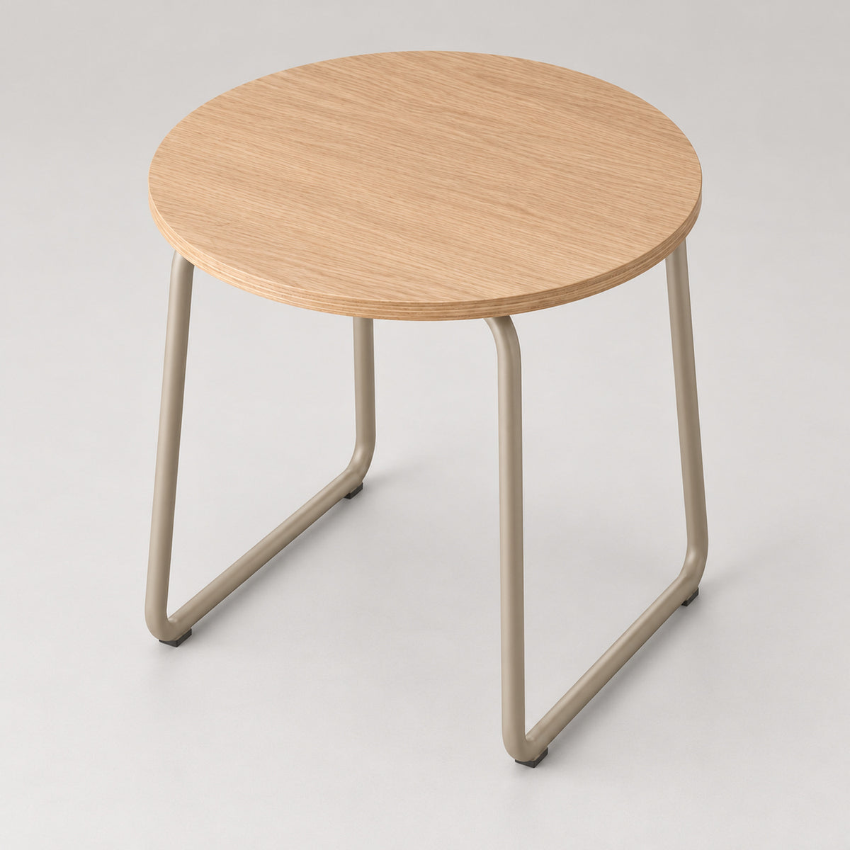 Round Oak Side Table with Sand Steel Sled Base