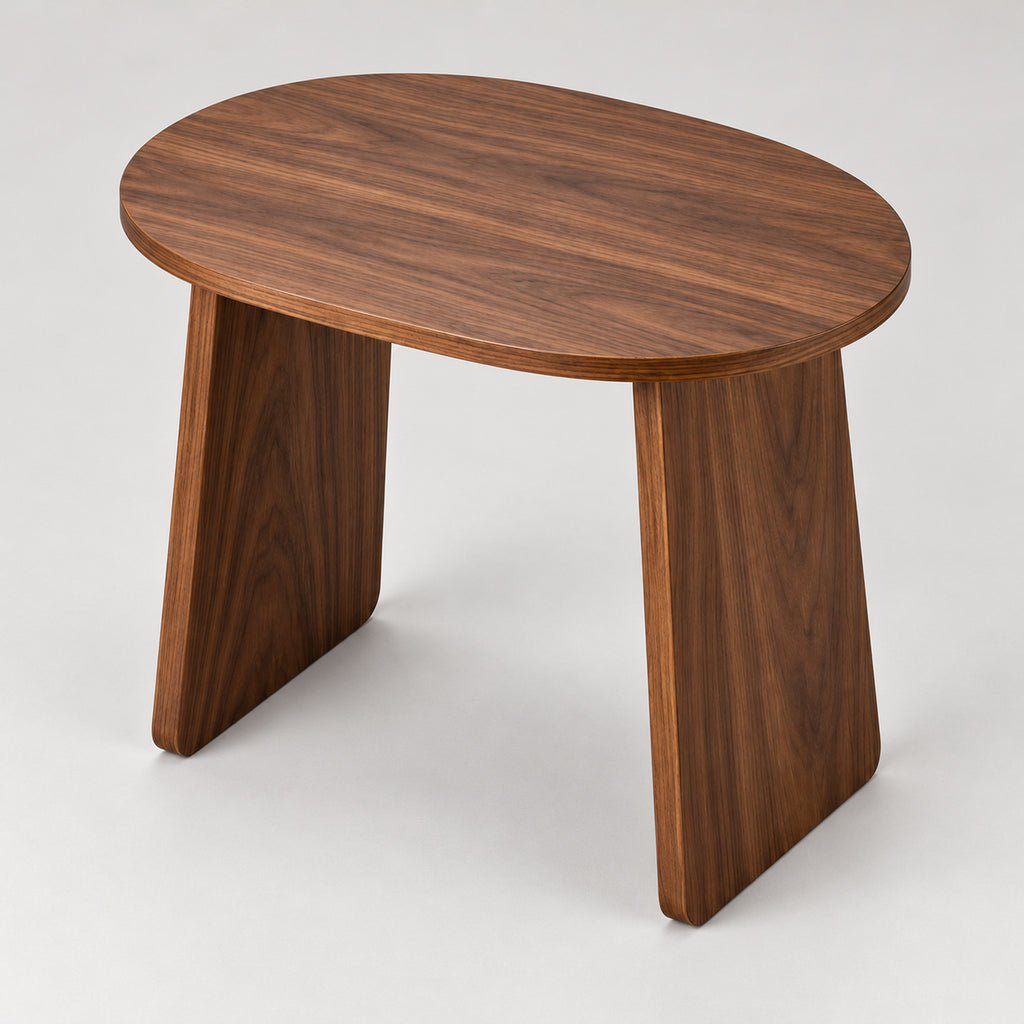 Walnut Oval Side Table with Twin Panel Base
